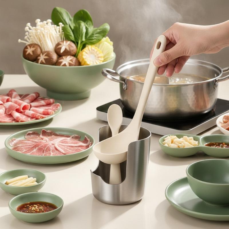 Kitchen Baking Rack - ที่วางช้อนและที่วางฝาหม้อสแตนเลส 2-in-1 ปลอดสาร BPA กันลื่น อุปกรณ์จัดระเบียบเคาน์เตอร์ครัว