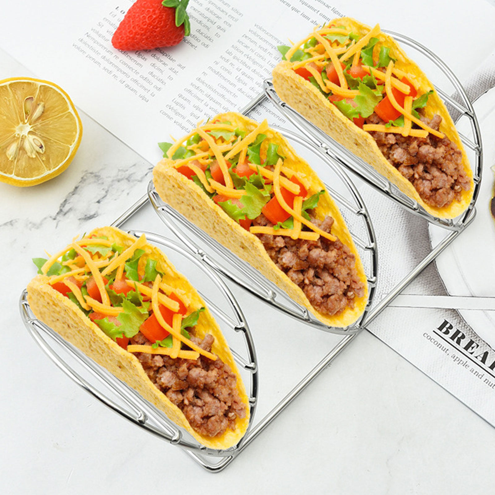 Kitchen Baking Rack - ชั้นวางทาโก้ สแตนเลส ดีไซน์ตั้งตรง สำหรับทาโก้ บูร์ริโต้ แพนเค้ก