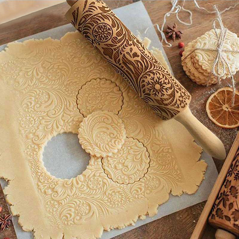 1PC ลายนูนแกะสลัก Rolling Pin  - Kitchen Roller Baking บทวิจารณ์และราคา